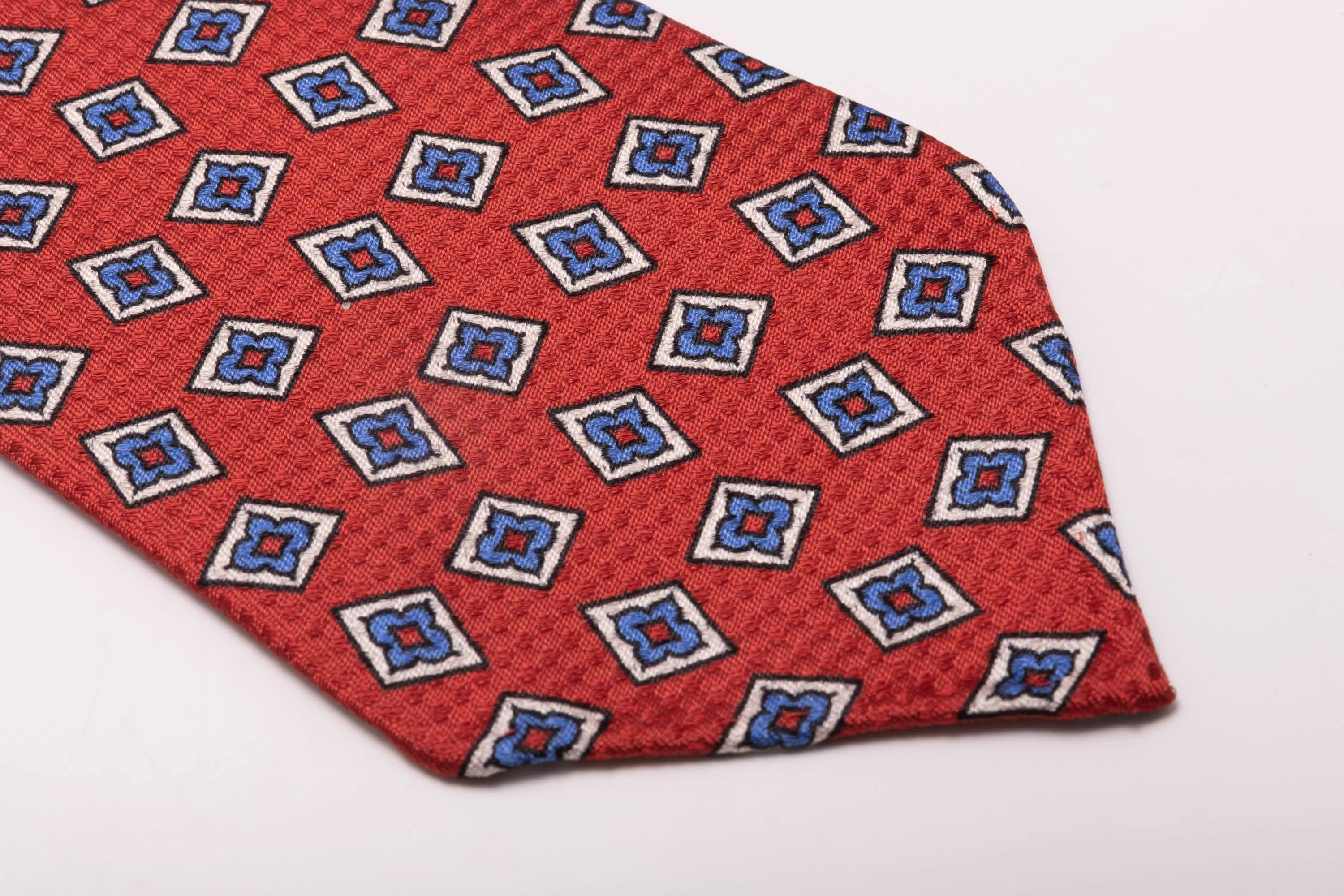 Orange-Red Diamond Printed Jacquard Woven Tie