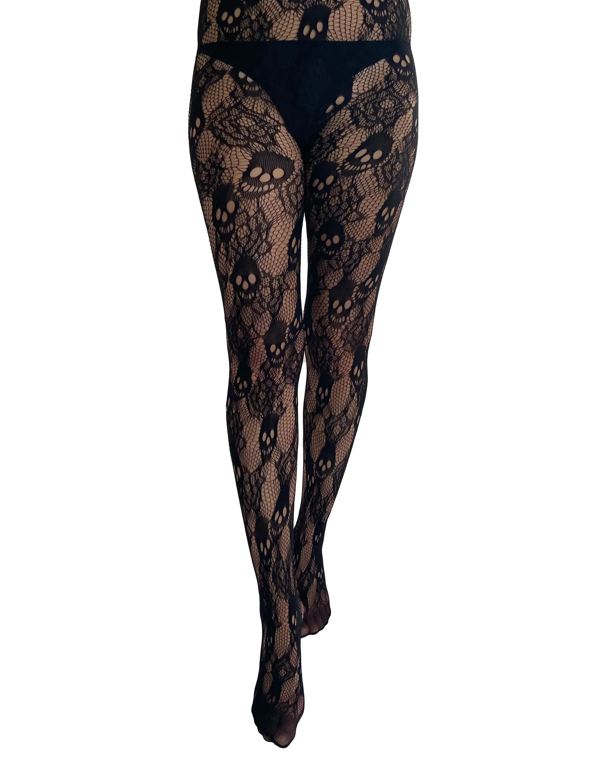 Pamela Mann Hosiery Fishnet Rose & Skull Tights in Black