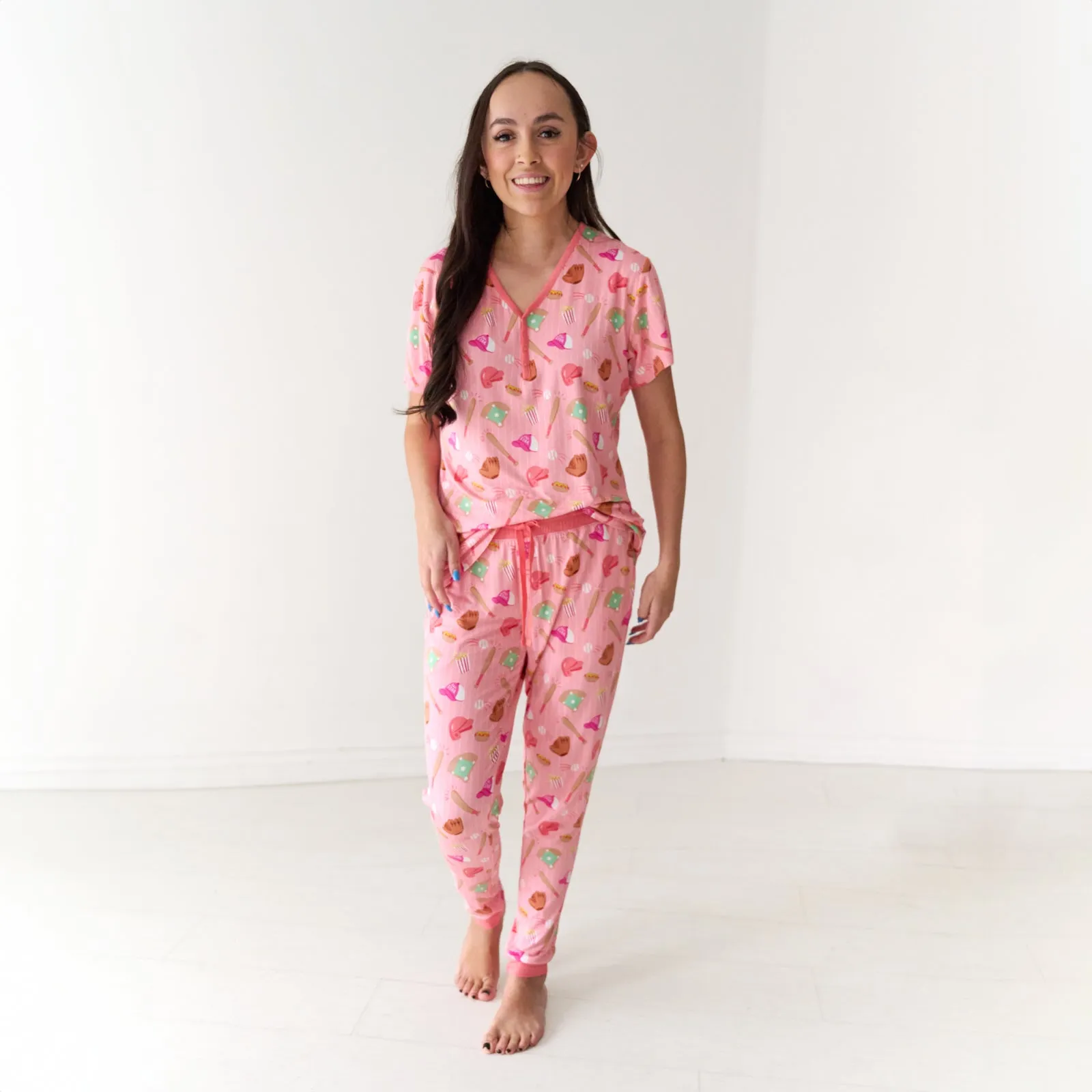 Pink All Stars Women's Short Sleeve Pajama Top