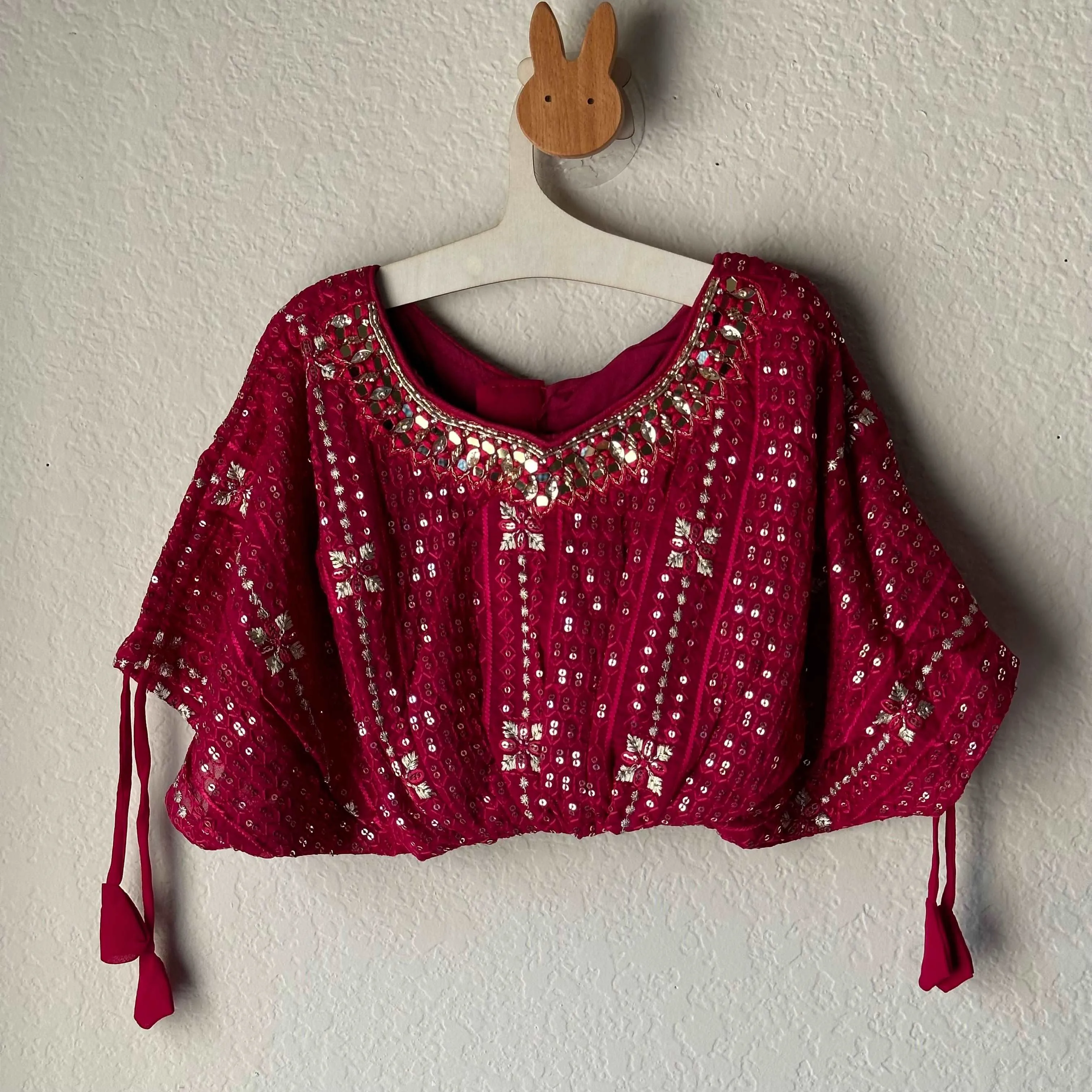 Pink Charm with Lucknowi Sequin Embroidery: Drawstring Blouse