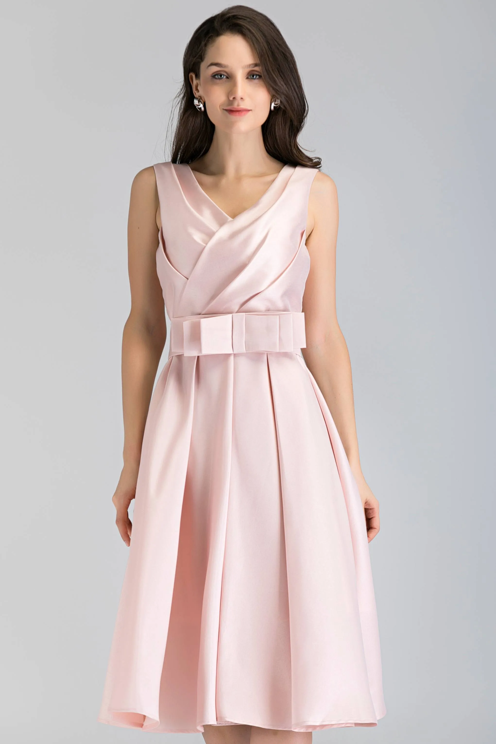 Pink Pearl Silk Midi Ball Dress