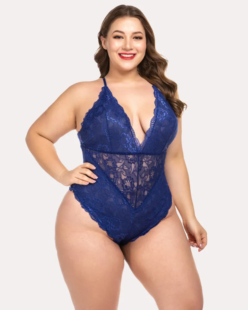 Pius Size Snap Crotch Lace Bodysuit