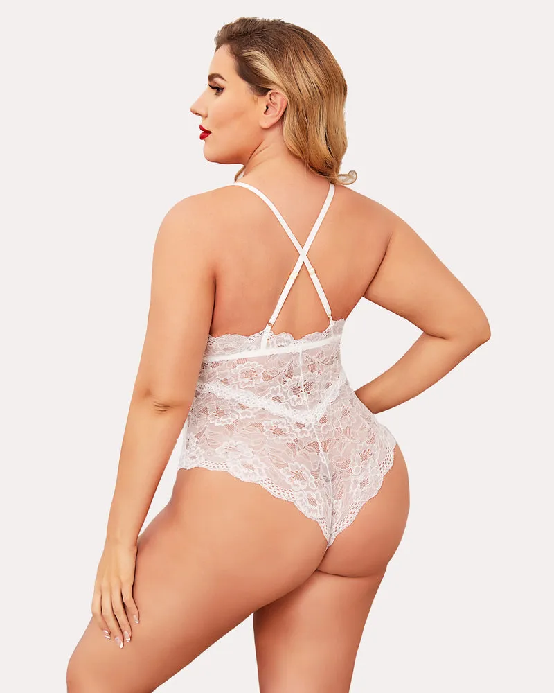 Pius Size Snap Crotch Lace Bodysuit