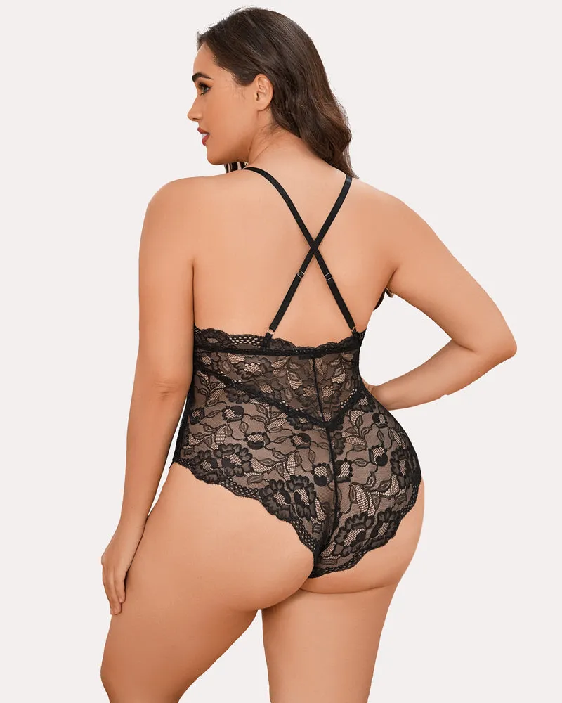 Pius Size Snap Crotch Lace Bodysuit