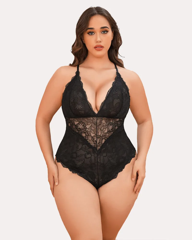 Pius Size Snap Crotch Lace Bodysuit