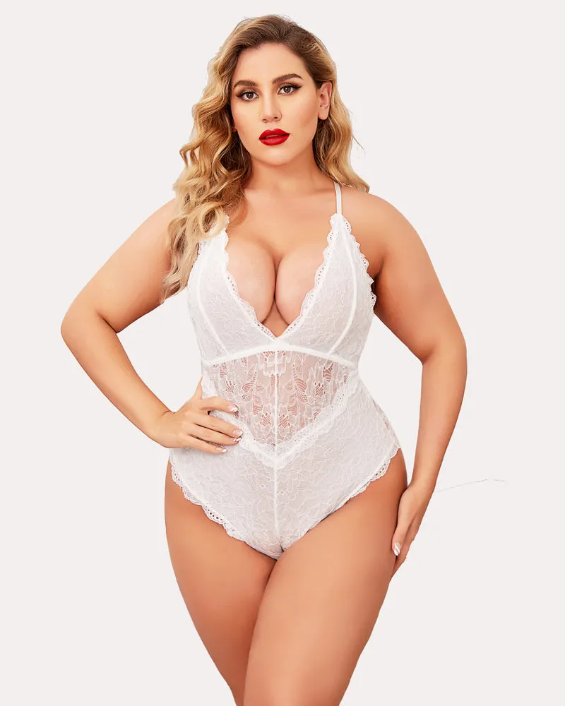 Pius Size Snap Crotch Lace Bodysuit