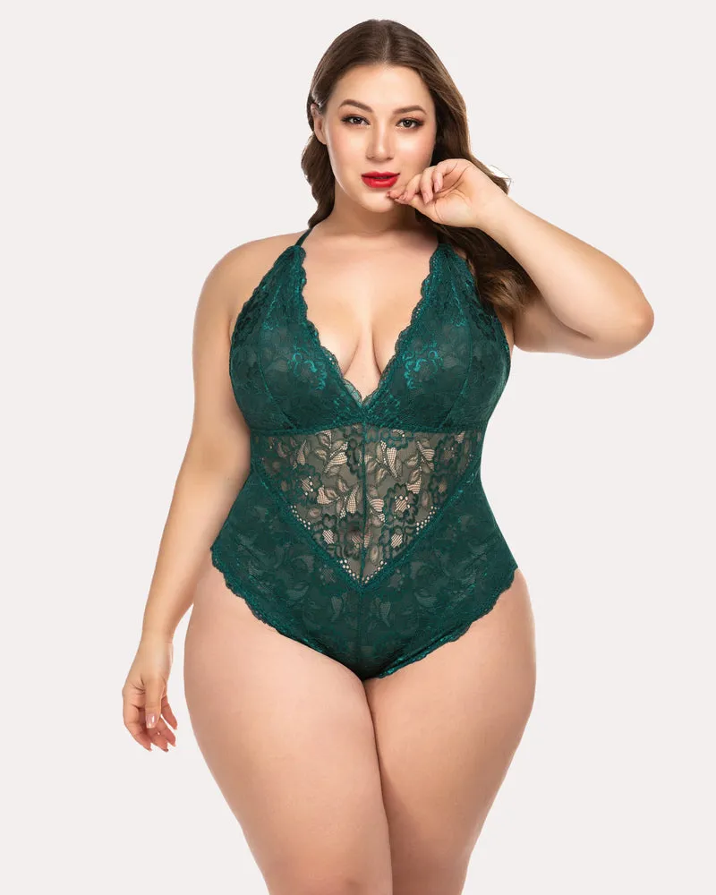 Pius Size Snap Crotch Lace Bodysuit