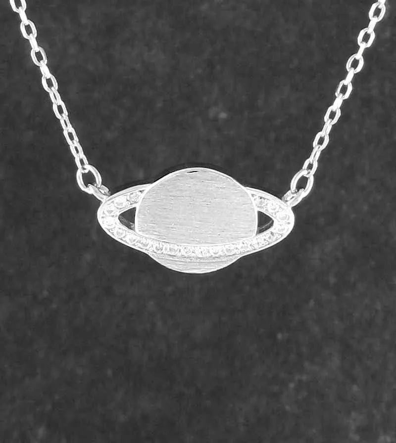 Planet Saturn Necklace with Ring of Crystals