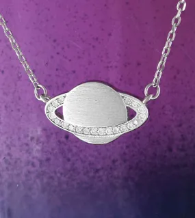 Planet Saturn Necklace with Ring of Crystals