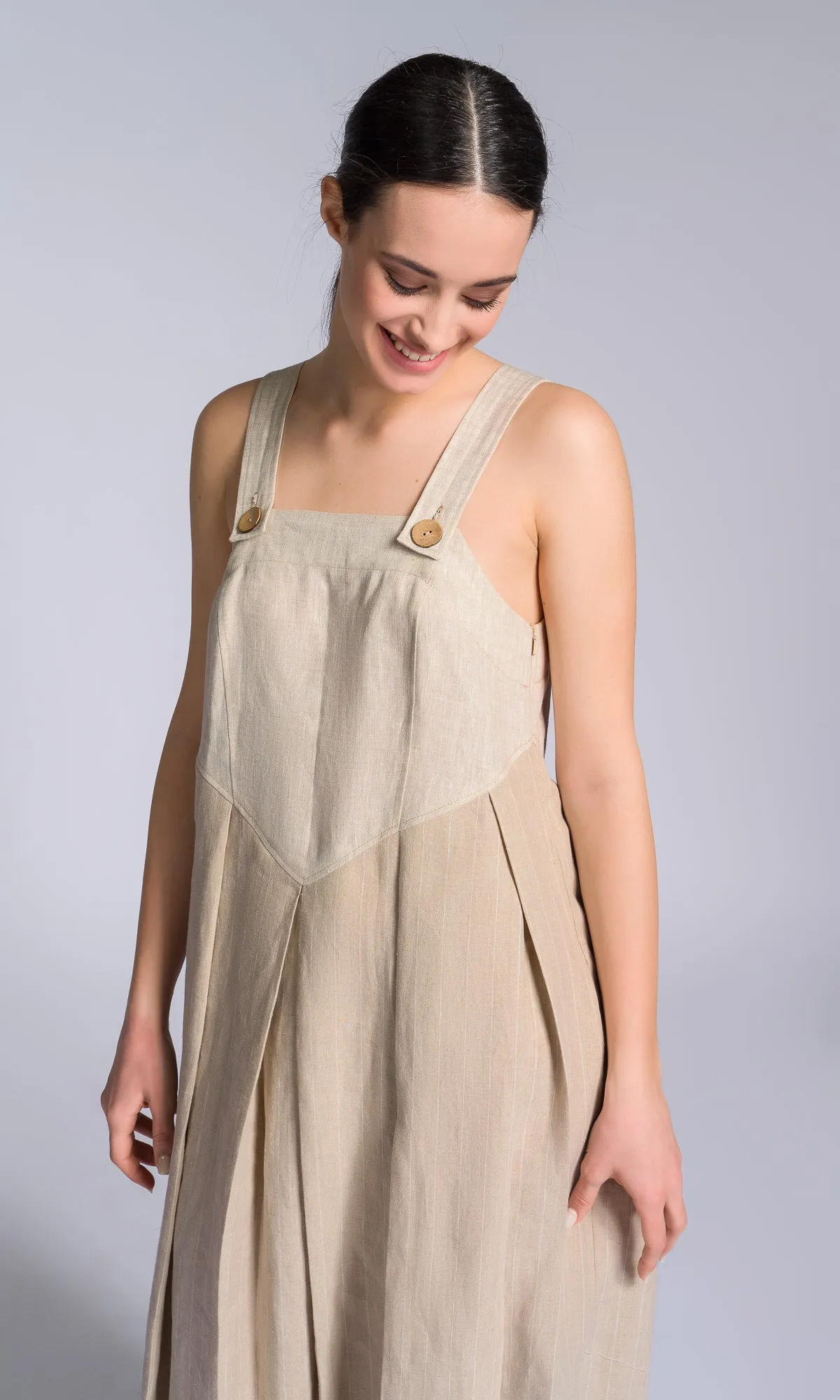 Pleated Linen Pinafore Dress