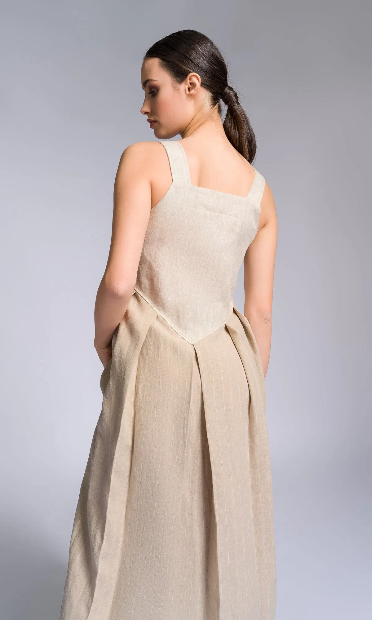 Pleated Linen Pinafore Dress