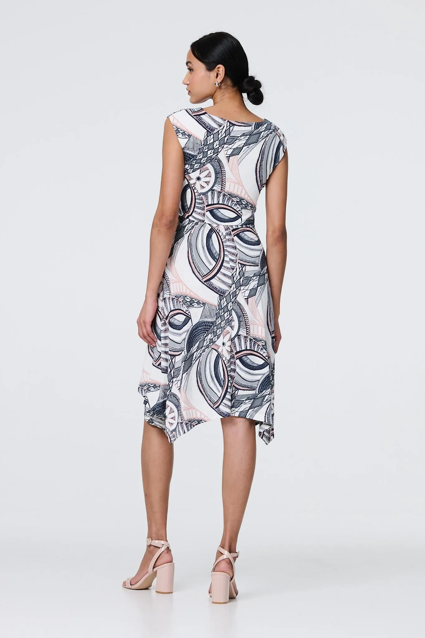 Printed Tie Front Knee Length Dress