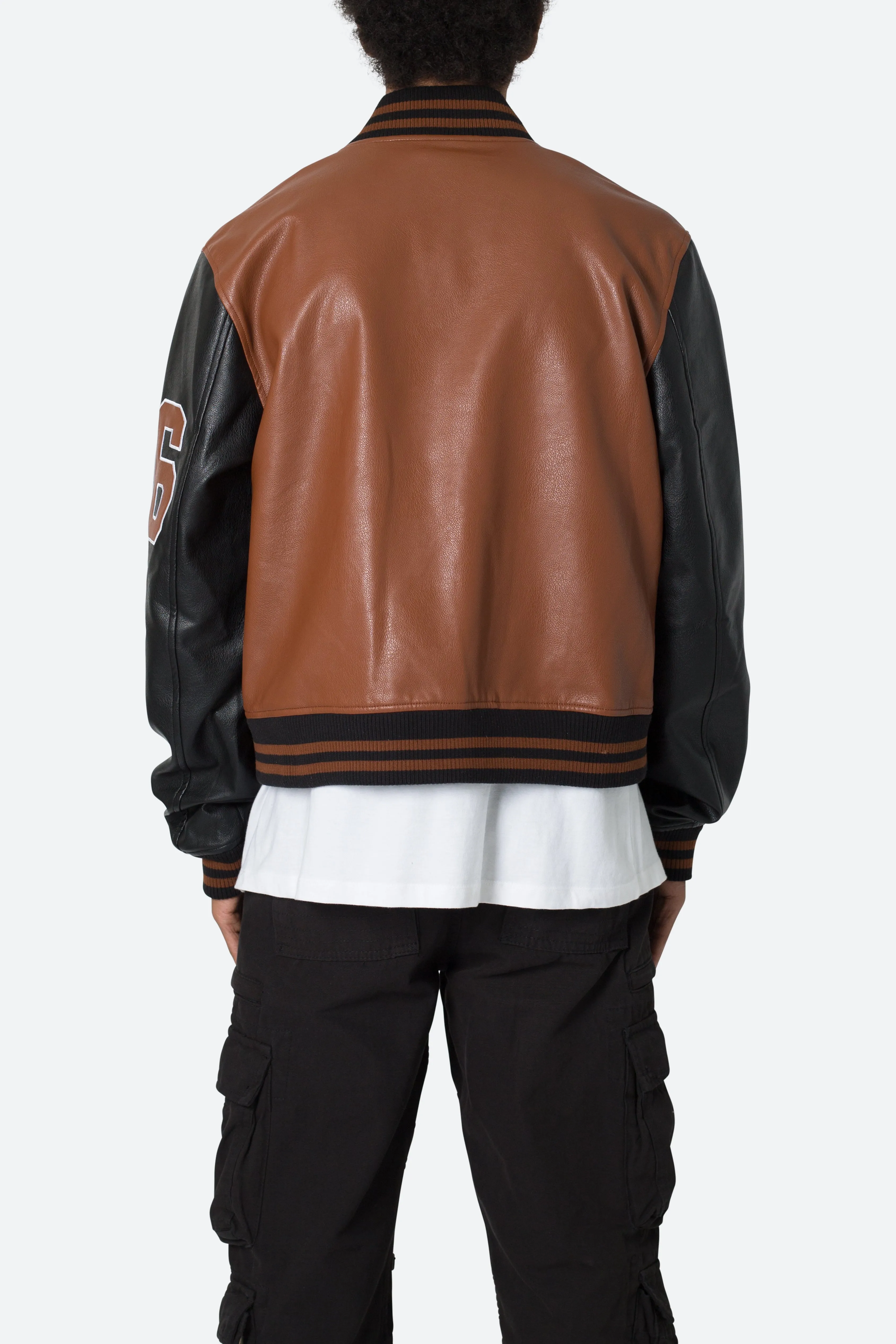 PU Varsity Jacket - Black/Brown