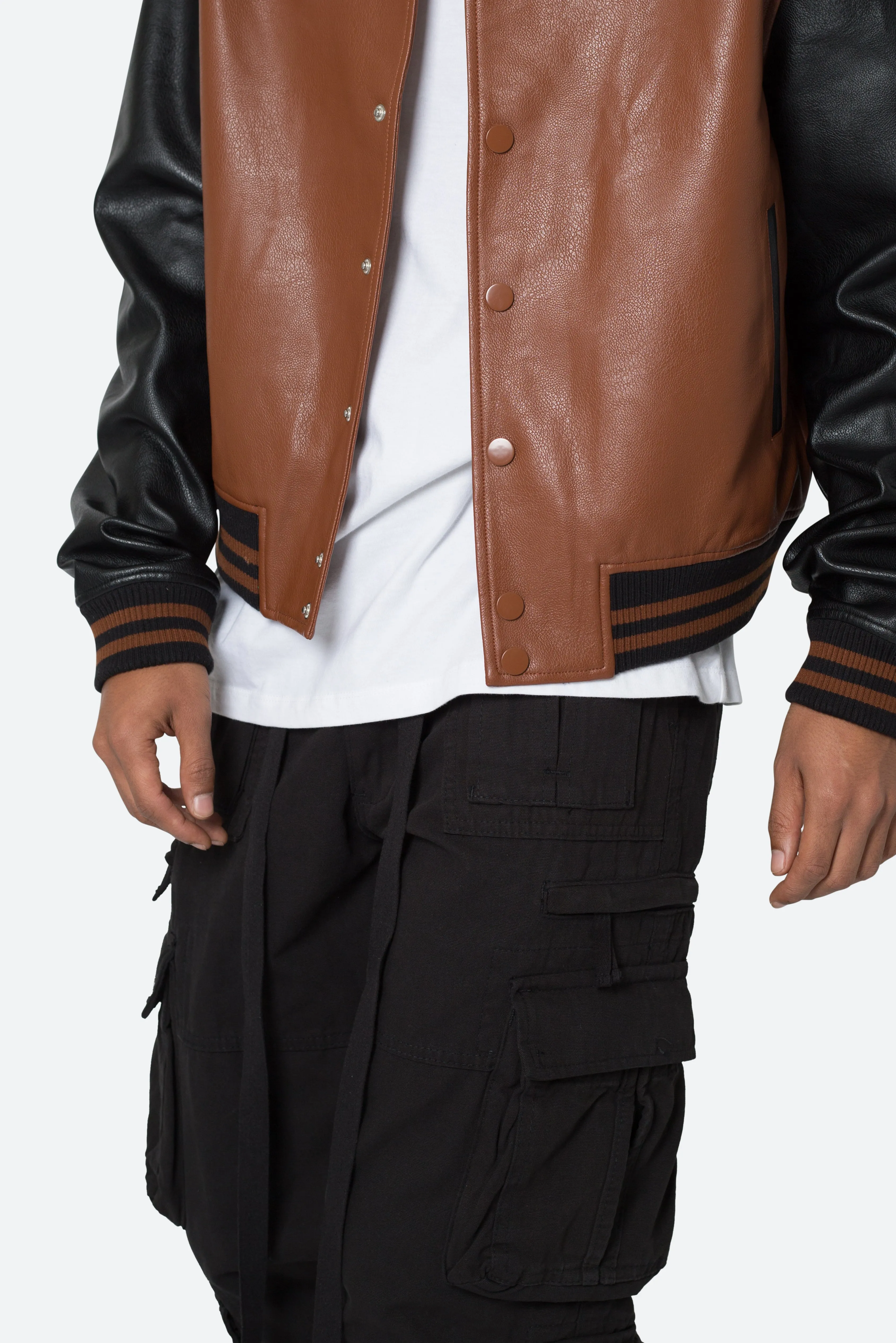 PU Varsity Jacket - Black/Brown