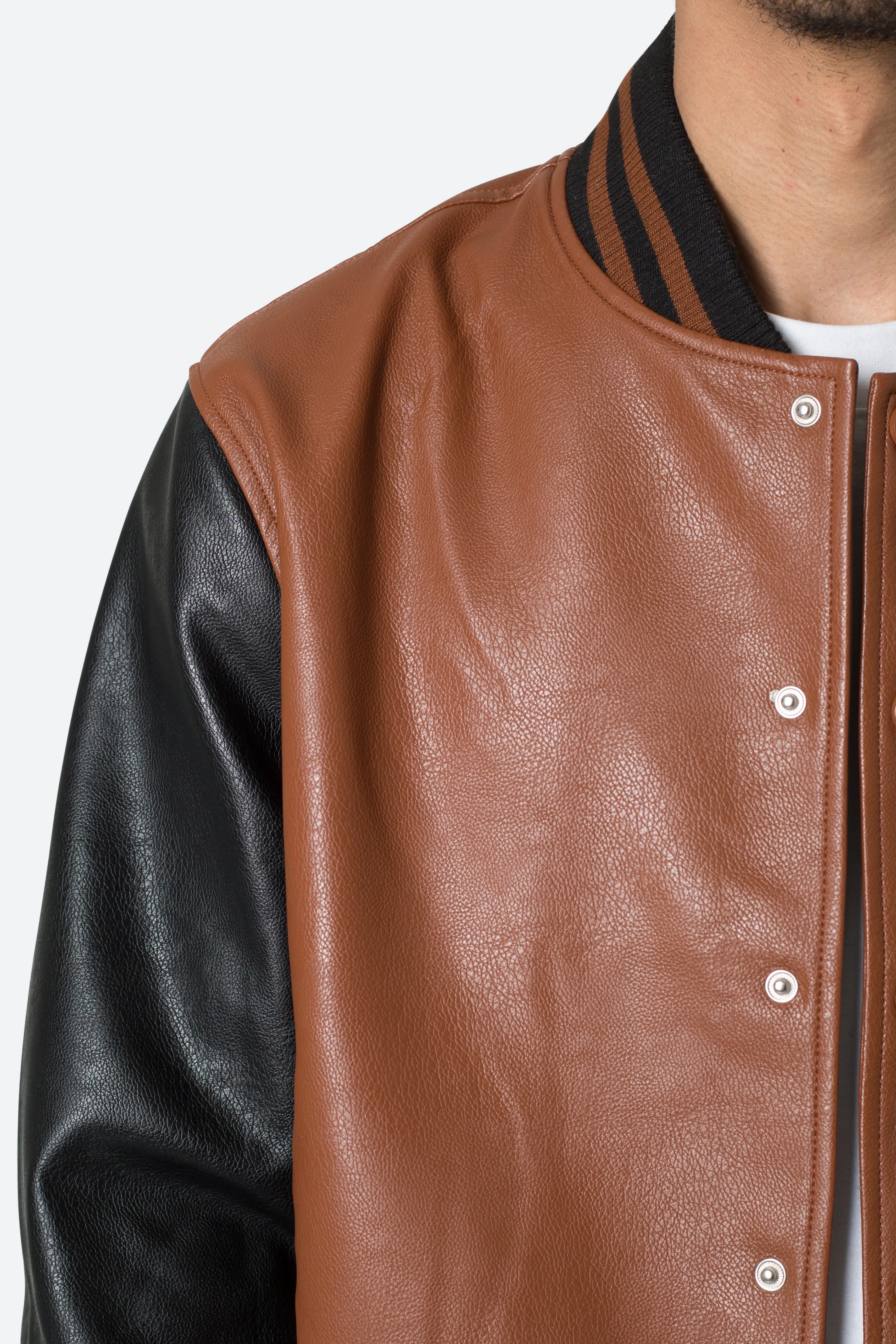 PU Varsity Jacket - Black/Brown