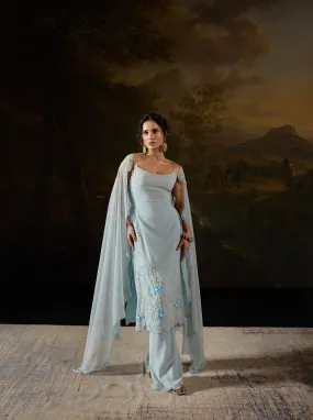 Raaya Baby Blue Hand-Embroidered Sleeveless Suit