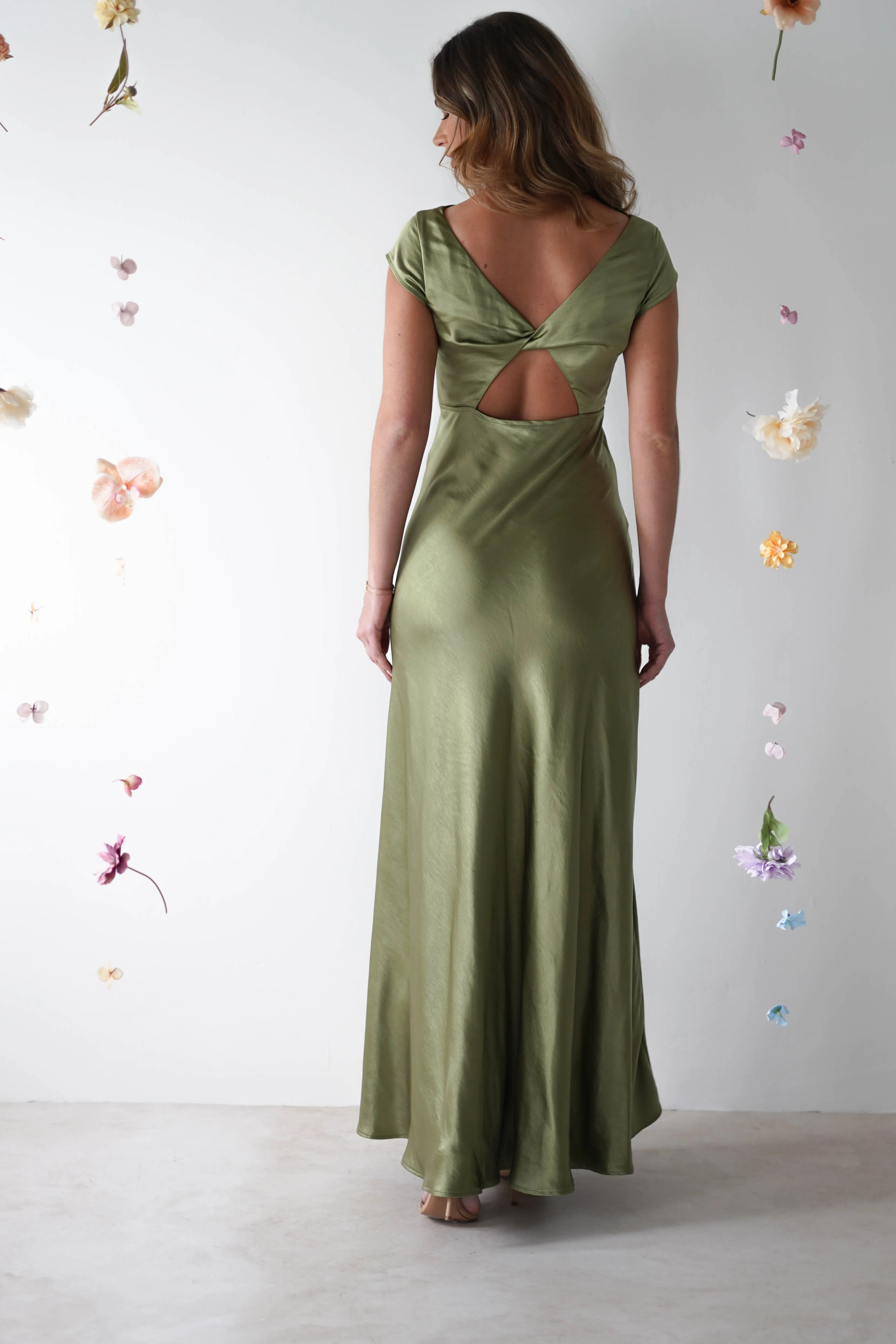 Ramona Soft Satin Maxi Dress | Olive