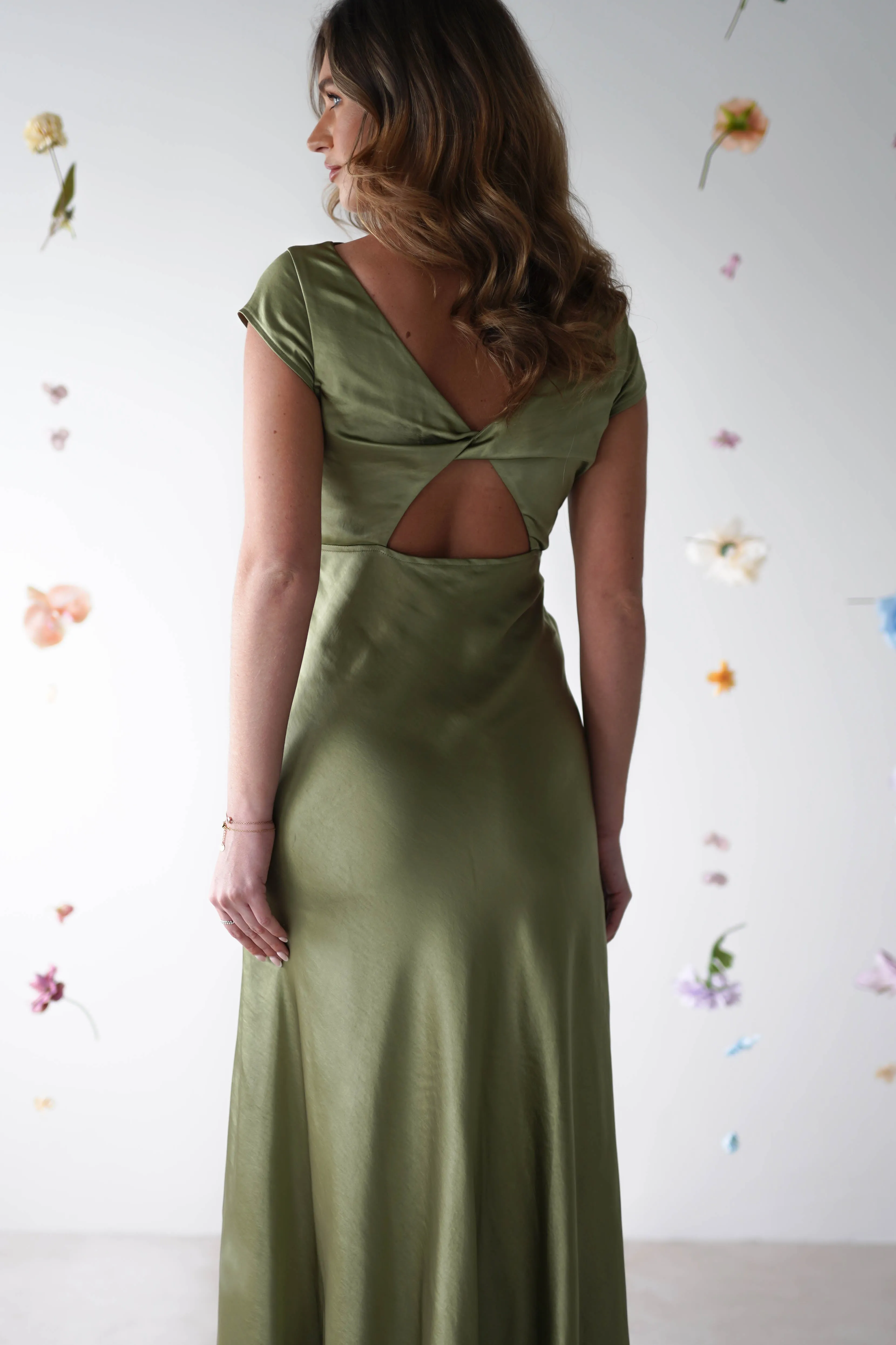 Ramona Soft Satin Maxi Dress | Olive