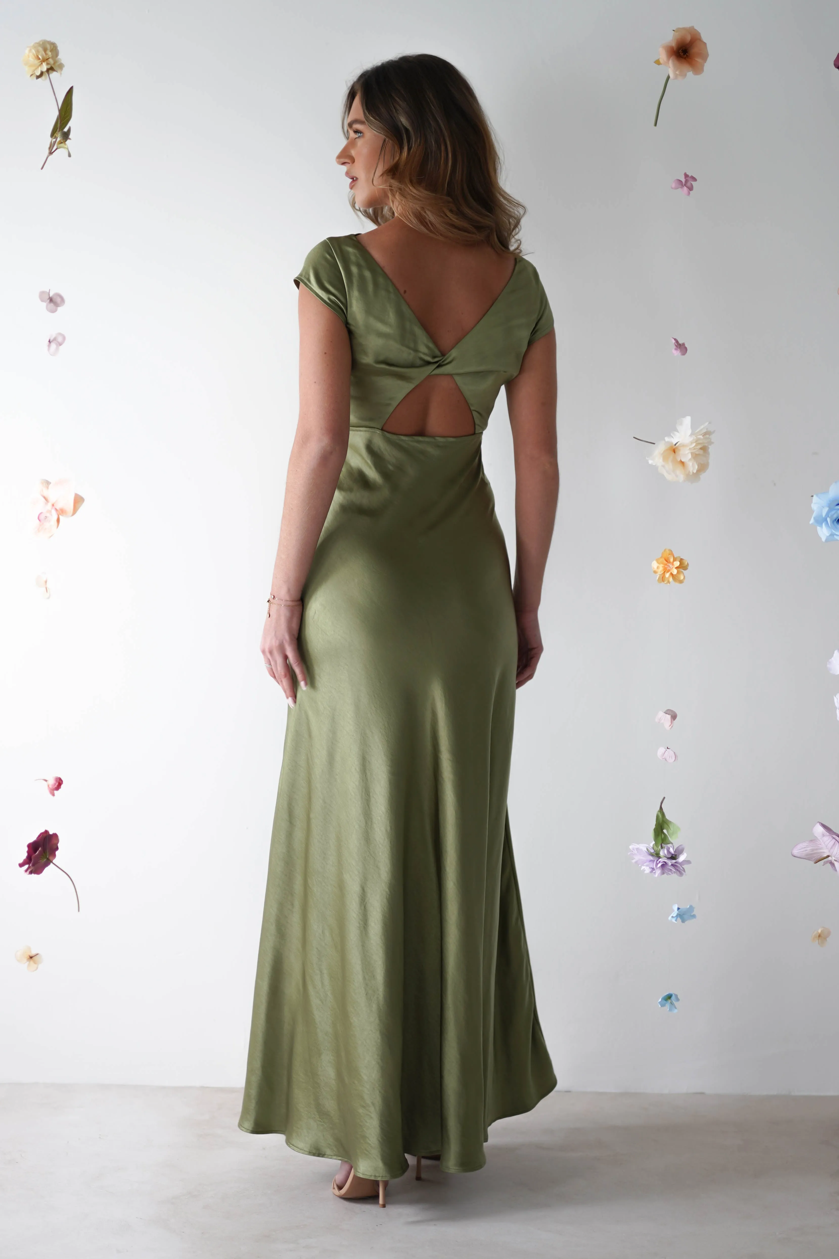 Ramona Soft Satin Maxi Dress | Olive