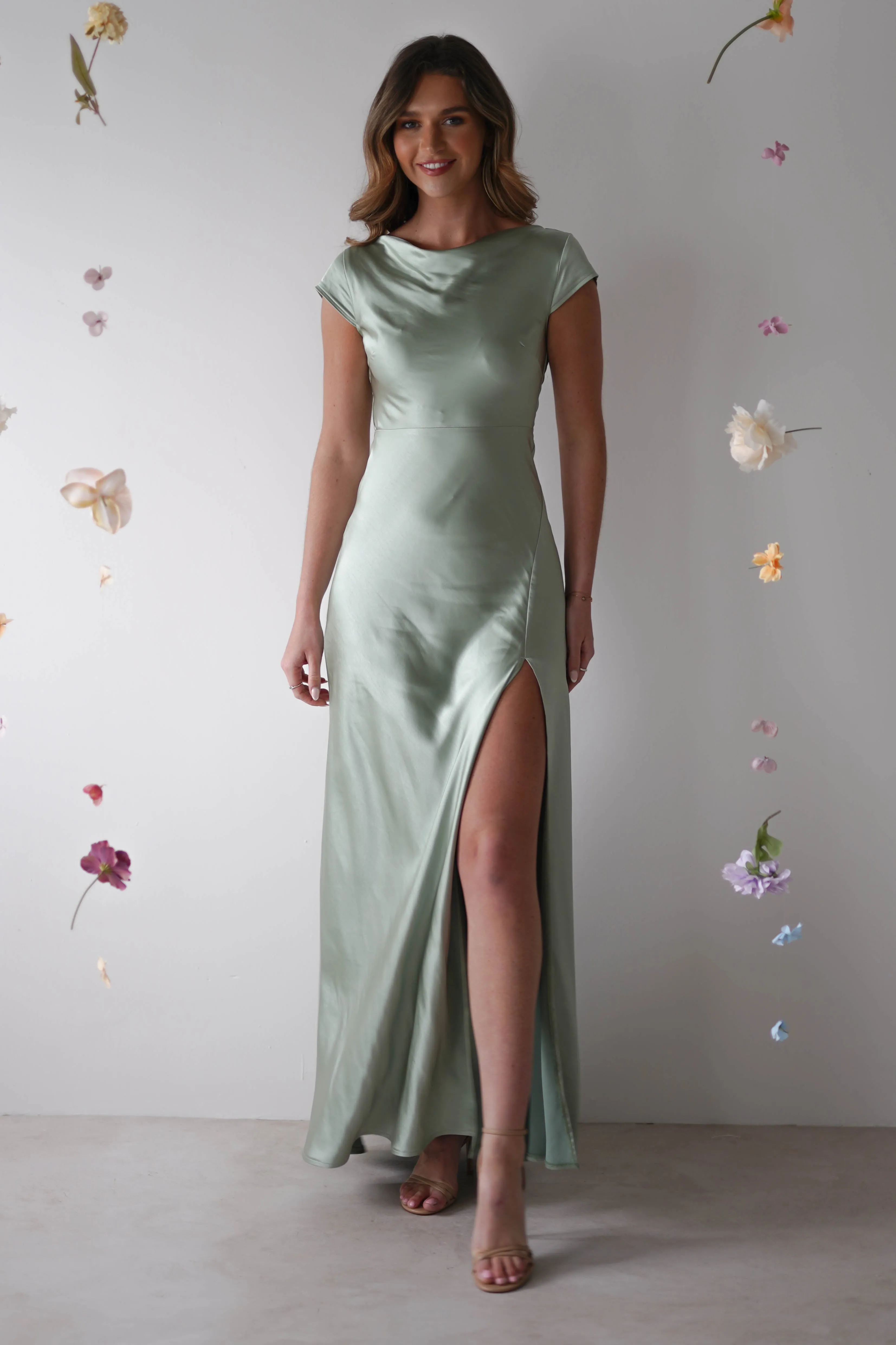 Ramona Soft Satin Maxi Dress | Sage