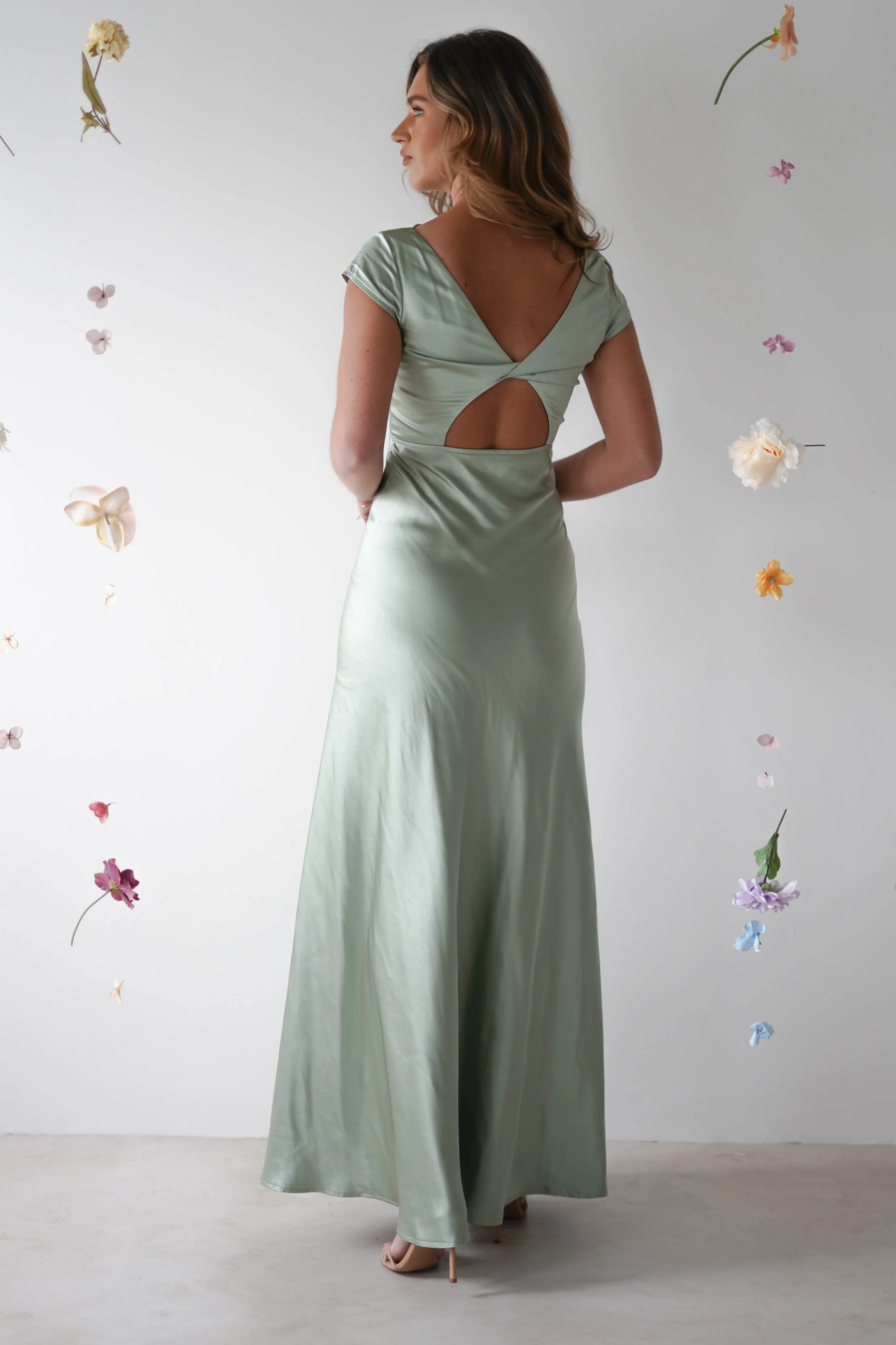 Ramona Soft Satin Maxi Dress | Sage