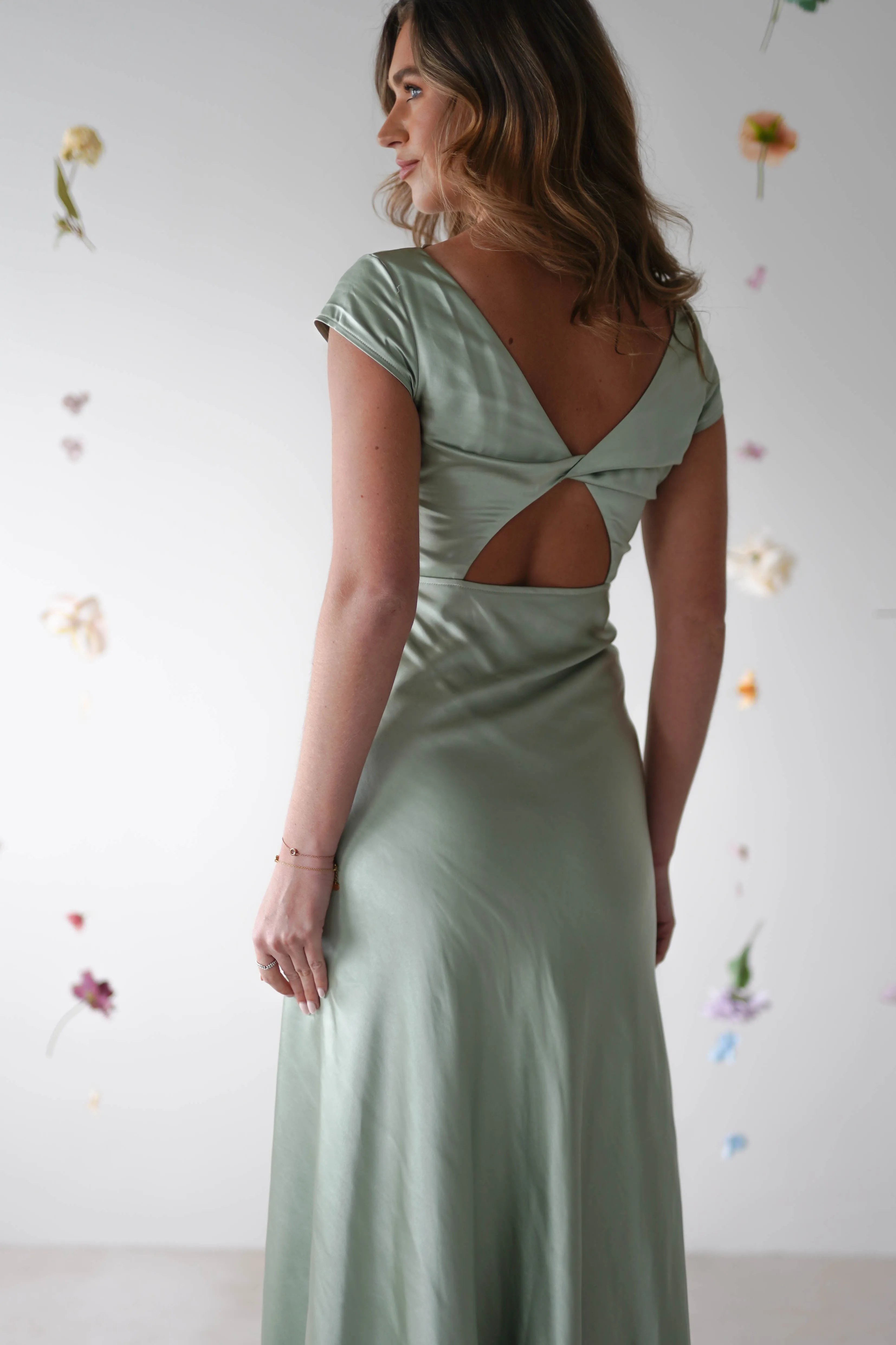 Ramona Soft Satin Maxi Dress | Sage