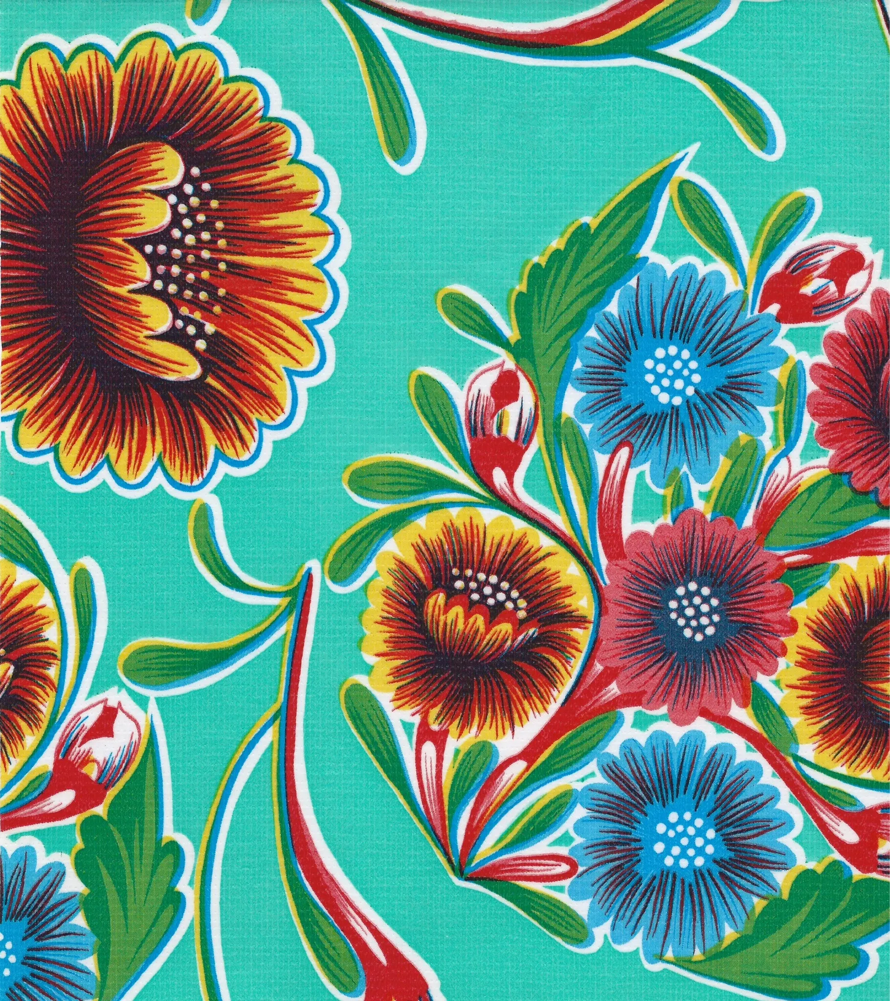 Round Oilcloth Tablecloth in Bloom Aqua