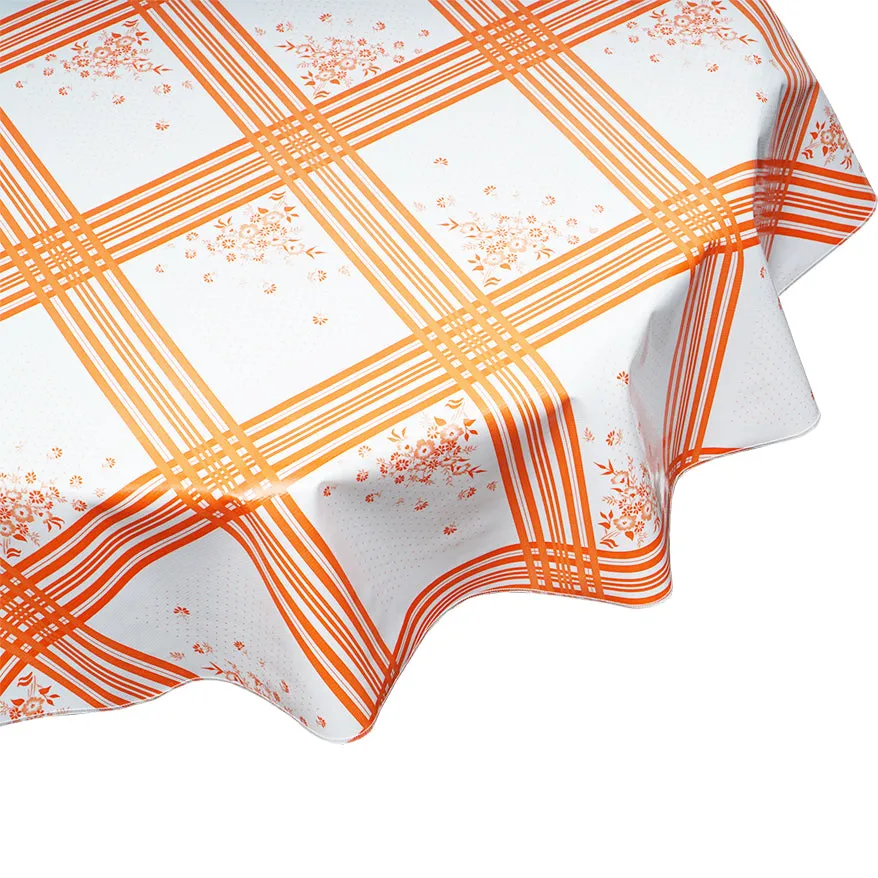 Round Oilcloth Tablecloth in Corn Flower Orange