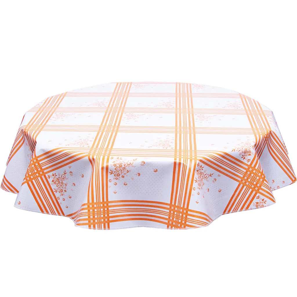 Round Oilcloth Tablecloth in Corn Flower Orange