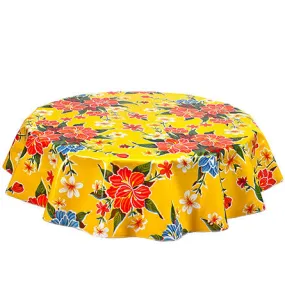 Round Oilcloth Tablecloth in Hawaii Yellow