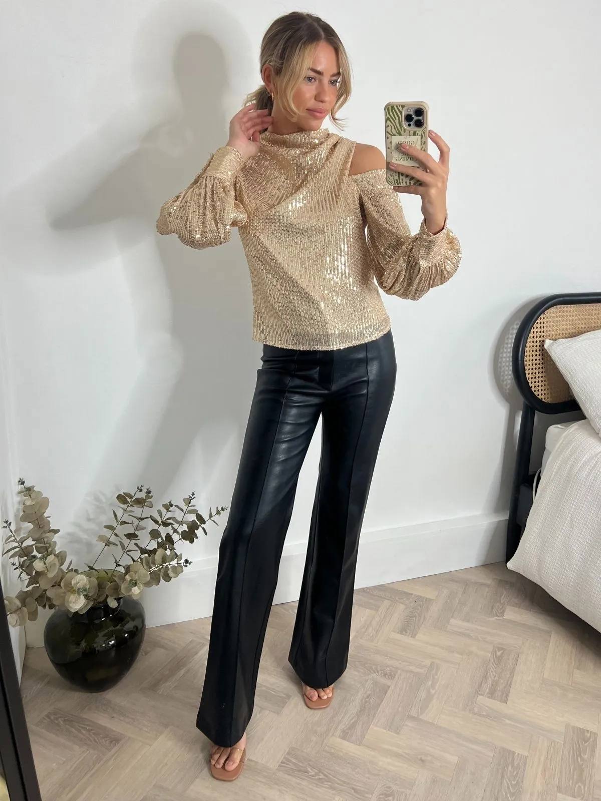 Sabrina Long Sleeved Drape Top / Gold Sequin