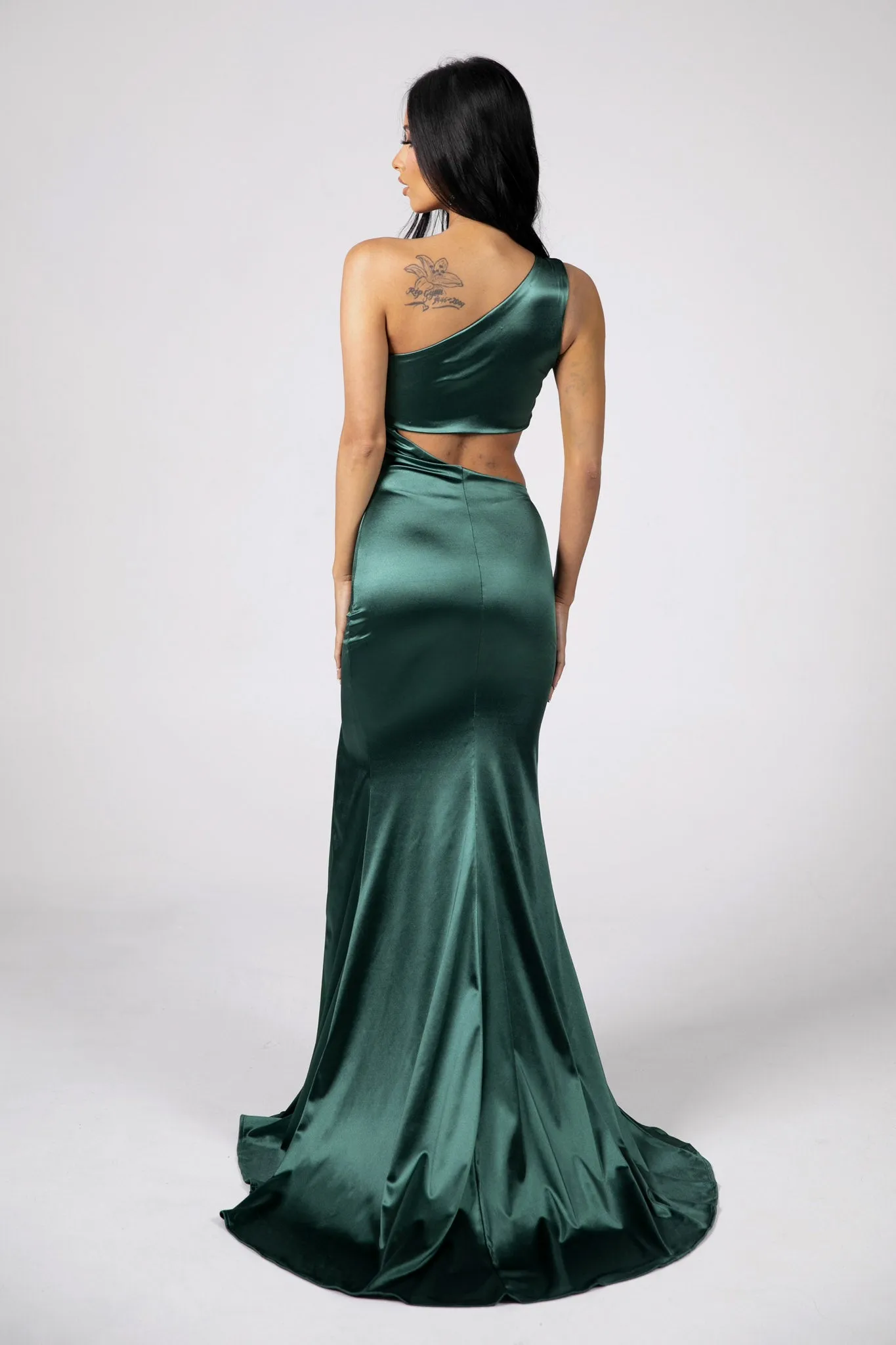 SAMAIRA Cut Out Stretch Satin Gown - Emerald