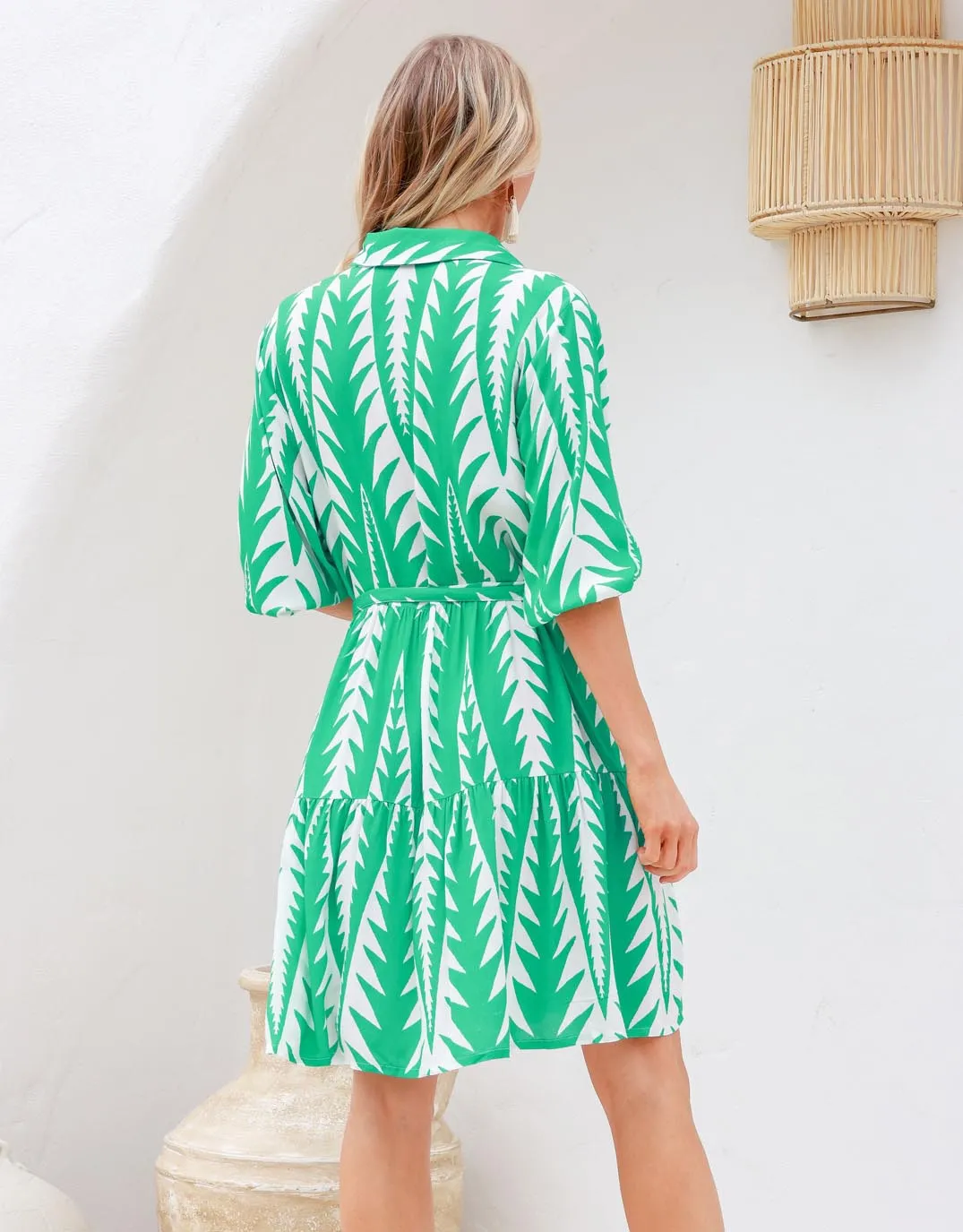 Sangria Printed Dress - Emerald/White