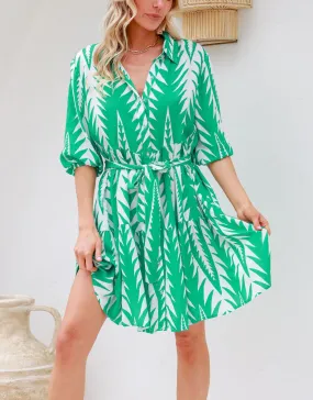 Sangria Printed Dress - Emerald/White