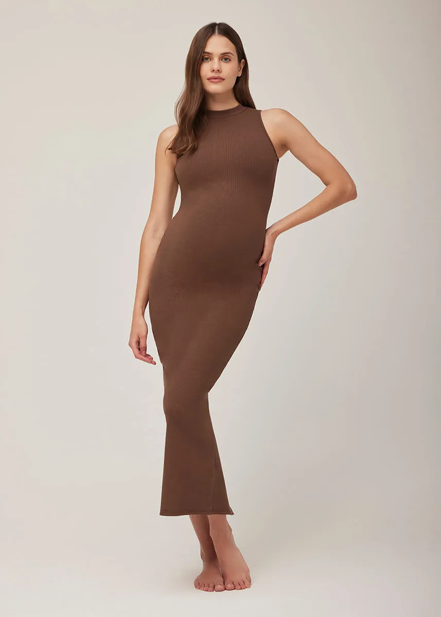 Sculpting Rib Mock Neck Maxi Dress