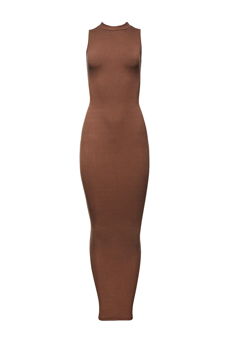 Sculpting Rib Mock Neck Maxi Dress