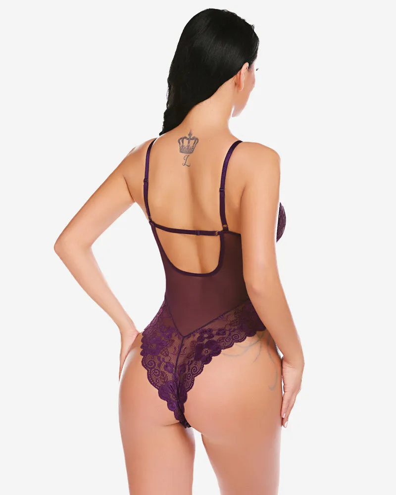 Snap Crotch Lace Teddy One Piece