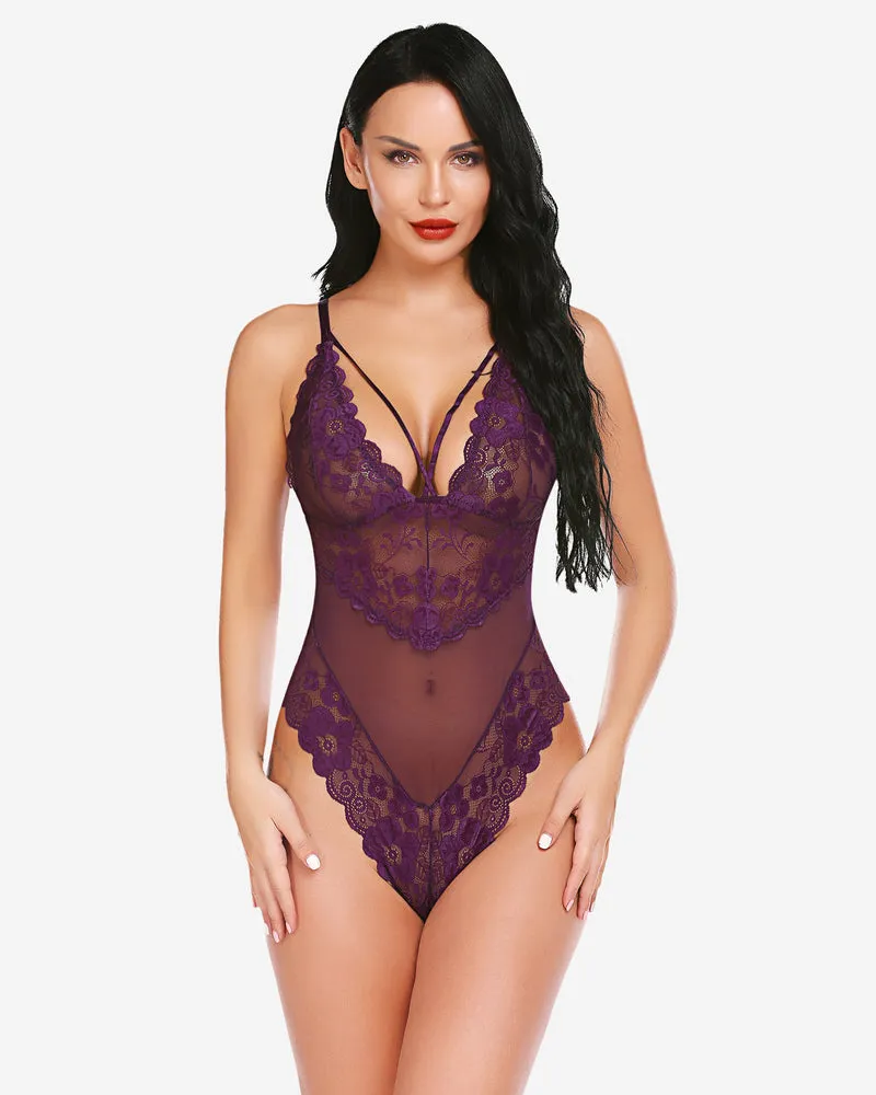 Snap Crotch Lace Teddy One Piece