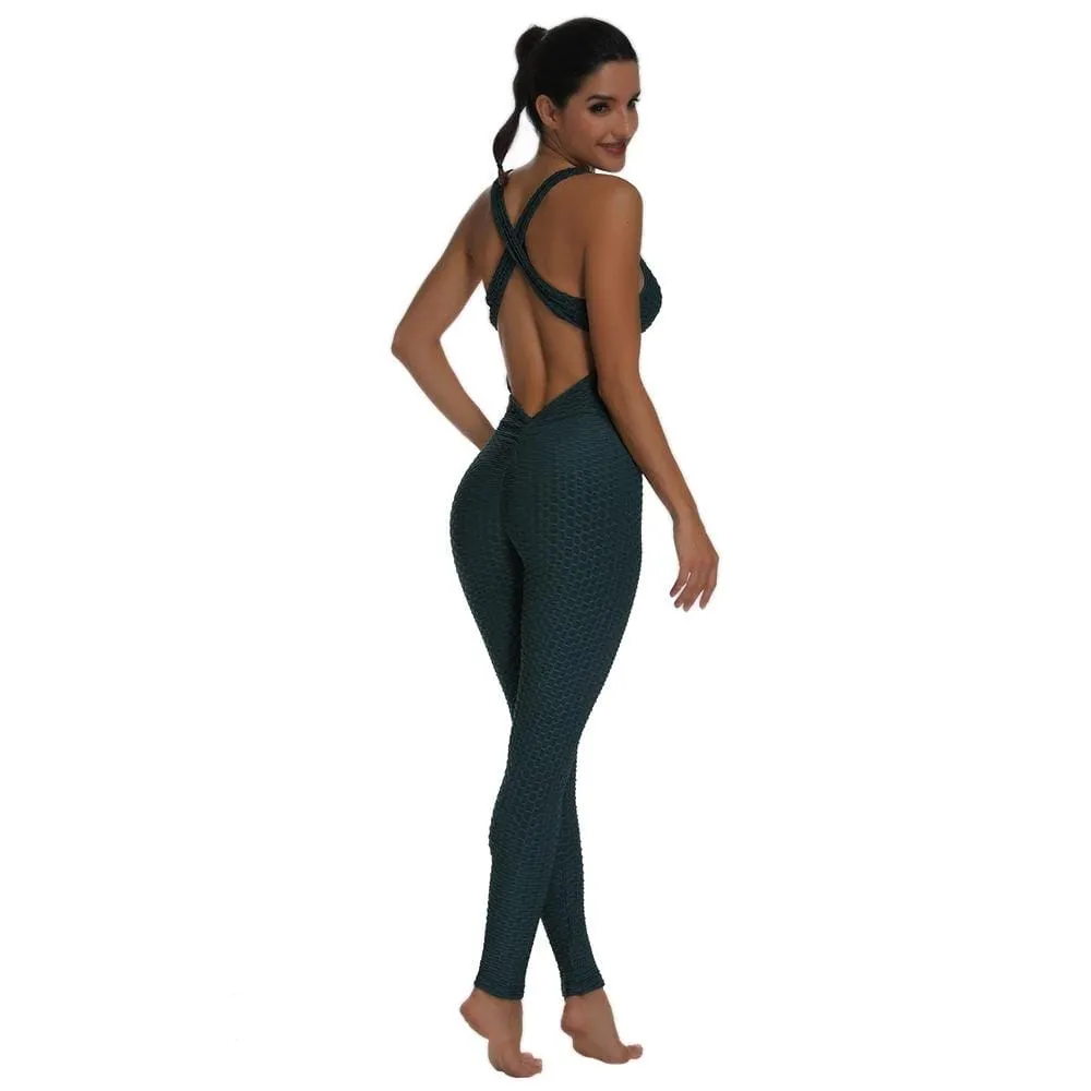 Spark One Piece Textured Cross-back Fitness Jumpsuit