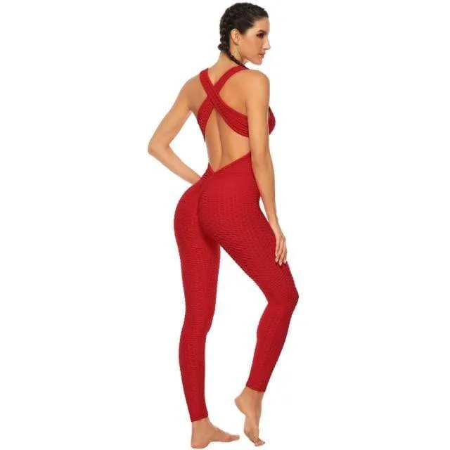 Spark One Piece Textured Cross-back Fitness Jumpsuit