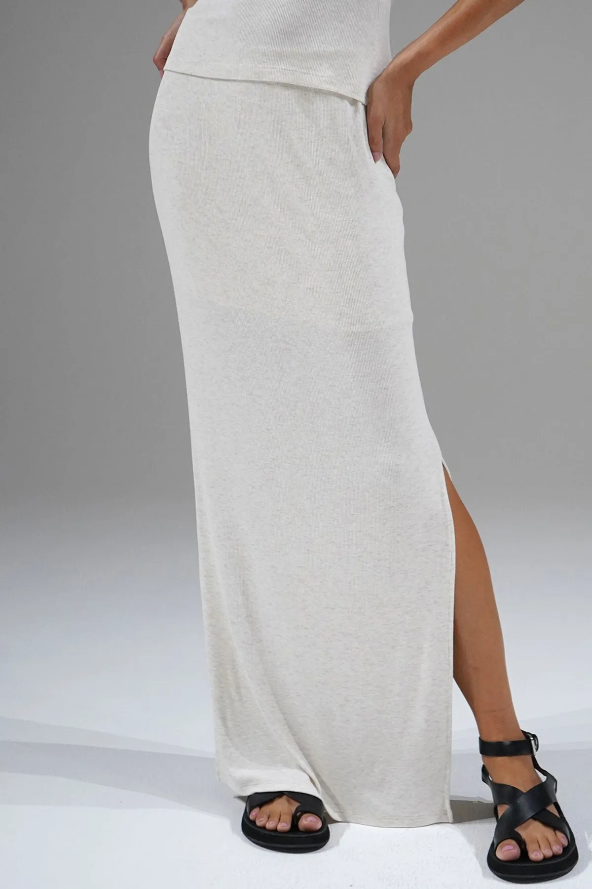 Steph Rib Skirt - Heather White