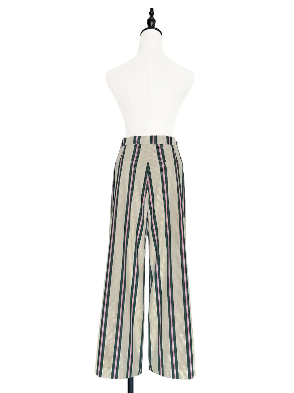 Striped Corduroy Pleated Front Wide Leg Trousers