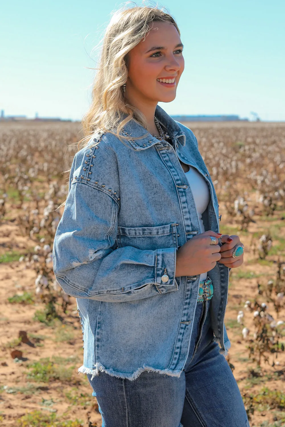 Studded Button Up Denim Jacket