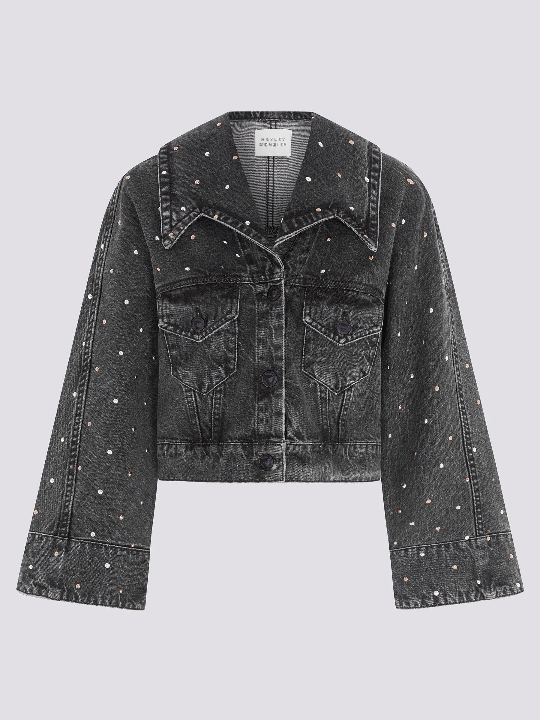 Studded Denim Jacket Acid Wash Black