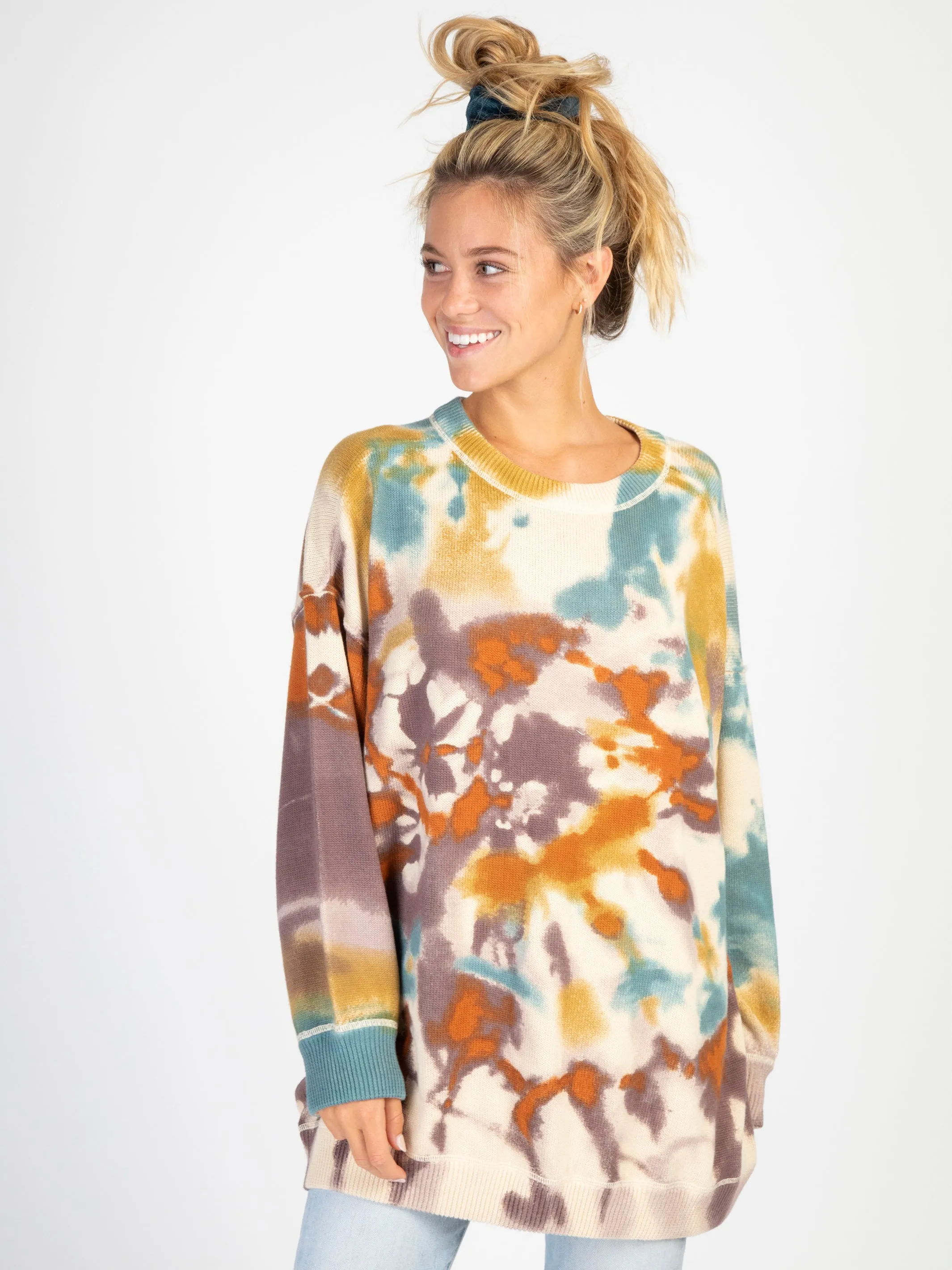 Taylor Oversized Cotton Sweater - Sunset Tie-Dye