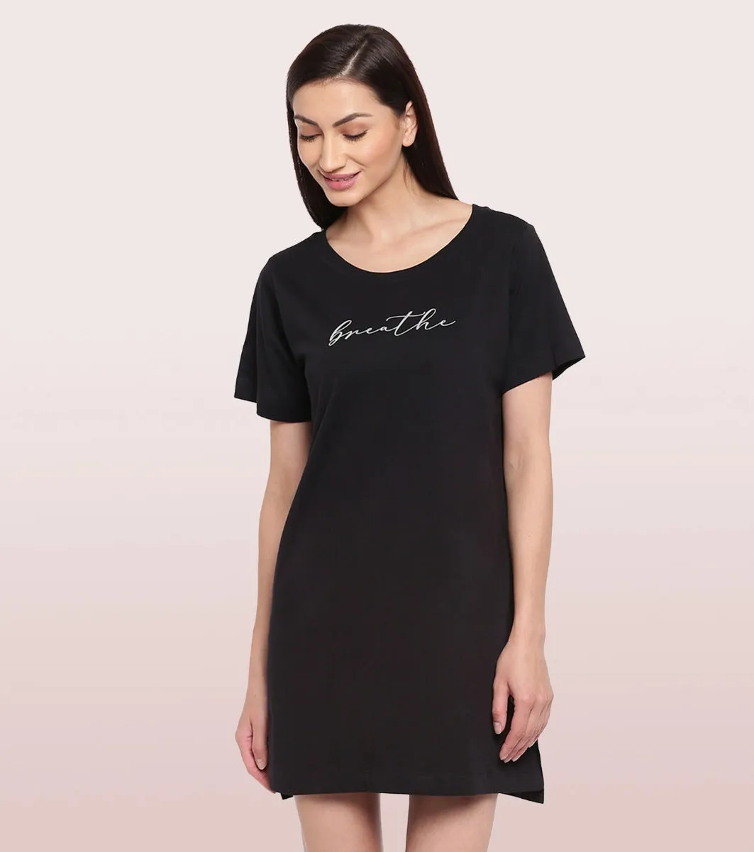 Tunic Tee – Solid | Short Sleeve Tunic Tee With Side Slit & Mindful Graphic