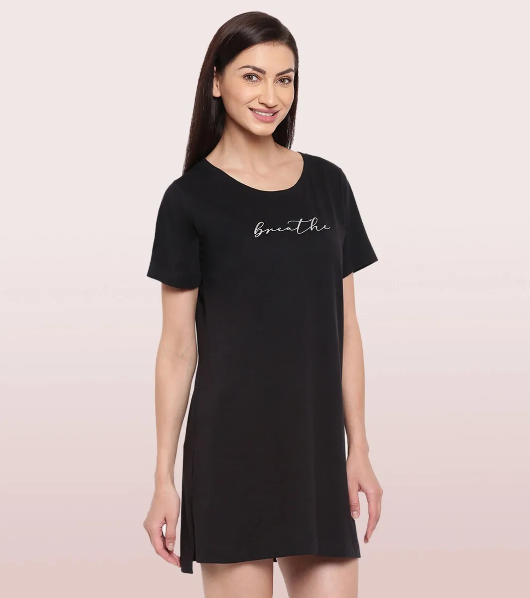 Tunic Tee – Solid | Short Sleeve Tunic Tee With Side Slit & Mindful Graphic