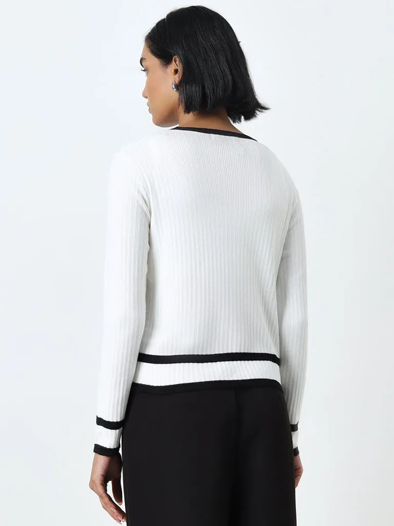 Wardrobe White Ribbed-Textured Cotton Sweater