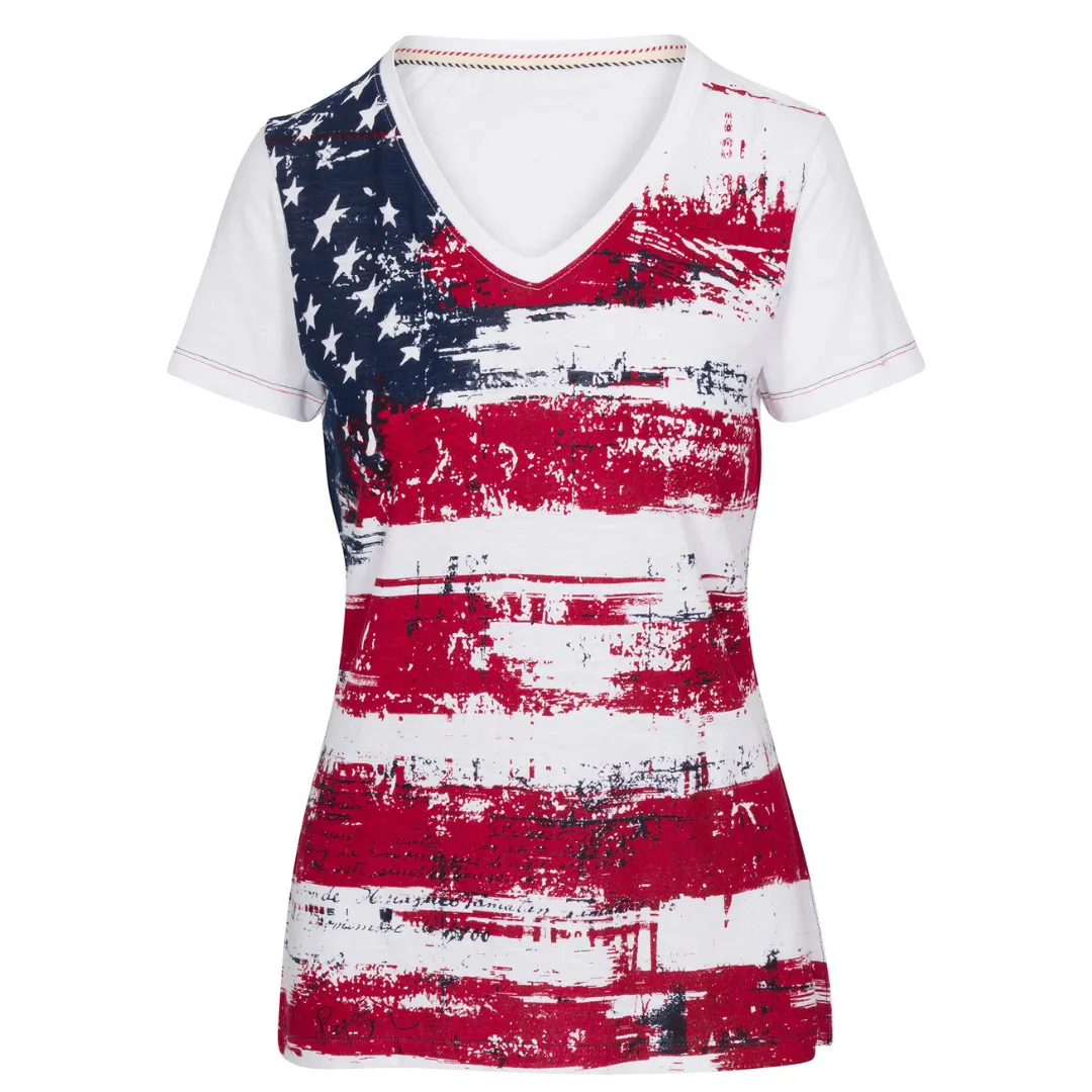 Women's Print Stars Stripes V-Neck T-Shirt