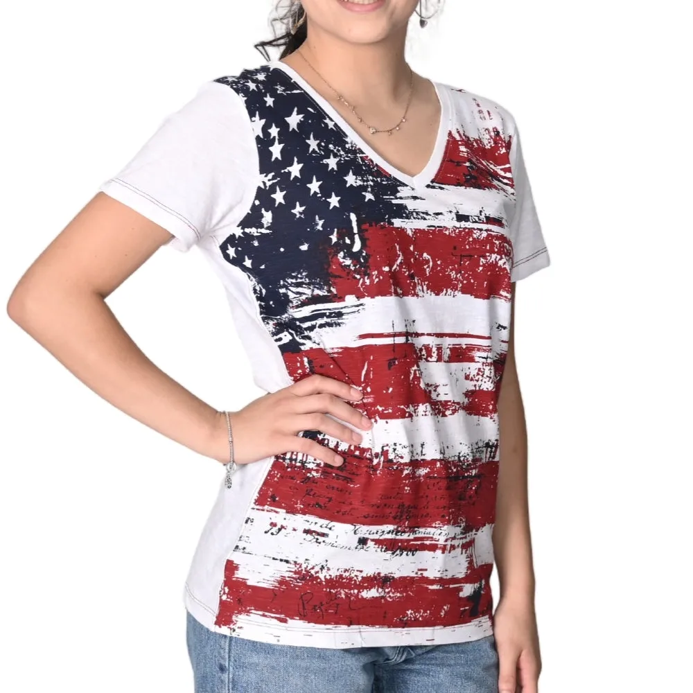 Women's Print Stars Stripes V-Neck T-Shirt